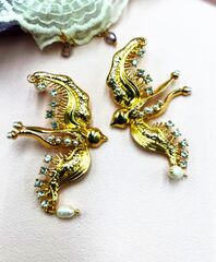 Серьги BIRDS ПТИЦЫ ЛАСТОЧКИ в стиле Schiaparelli с жемчугом