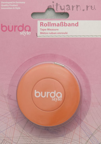 Рулетка портновская Burda, длина 1.5 м, автоматическое сматывание и фиксатор, шкала в дюймах и сантиметрах, оранжевая