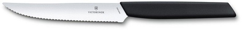 Нож кухонный Victorinox Swiss Modern (6.9003.12W) стальной столовый для стейка лезв.120мм серрейт. заточка черный