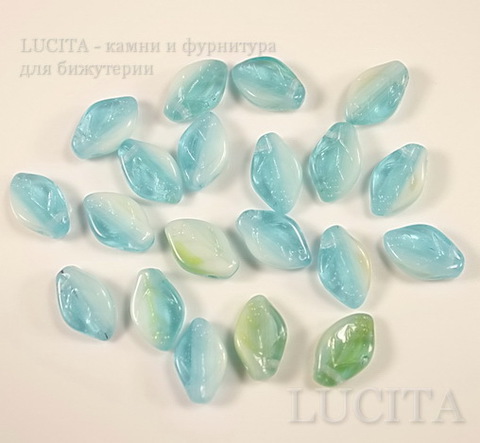 Бусина "Листик"  (цвет- голубой+светло-голубой) 12х7 мм , 20 штук ()