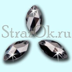 Стразы пришивные стеклянные Navette Jet Hematite, Лодочка Джет Гематит черный на StrazOK.ru