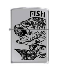 Фото Зажигалка ZIPPO Чёрный окунь, латунь/сталь с покрытием High Polish Chrome, серебристая, 36x12x56 мм