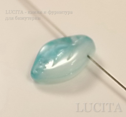 Бусина "Листик"  (цвет- голубой+светло-голубой) 12х7 мм , 20 штук ()