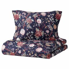 Комплект постельного белья IKEA NASSELKLOCKA (НЭССЕЛЬКЛОККА), Двуспальный, Темно-синий с рисунком, 240х220, 50х80 см