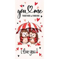 
          Конверт для денег Мир открыток "I love you!", 168х83 мм, блестки, рельеф, ёжики под зонтиком