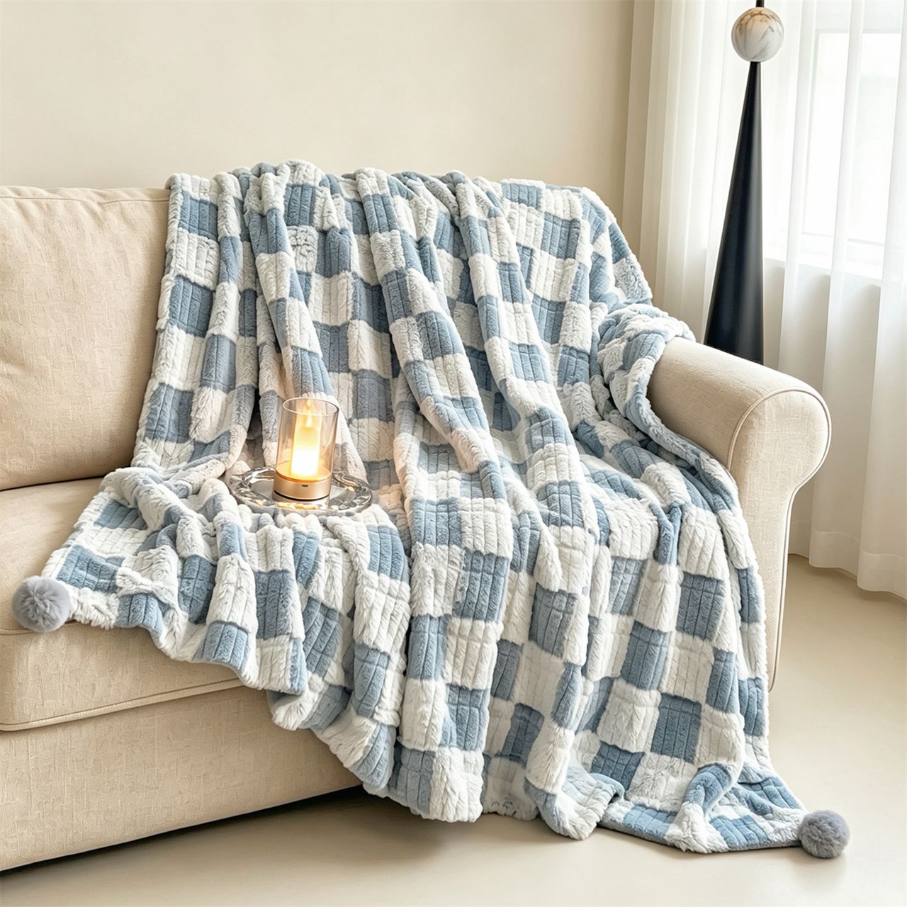 ZEPHYR HOME Плед плюш 200×230 Голубая Клетка