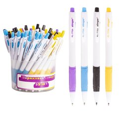 
          Ручка шариковая автоматическая Alingar, 0,7 мм, синяя - 40 шт, черная -15 шт, резиновый грип, круглый, белый, пластиковый корпус, пласт. Тубус
