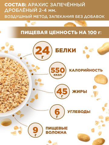 Арахис запеченный дробленый 2-4 мм, 1 кг