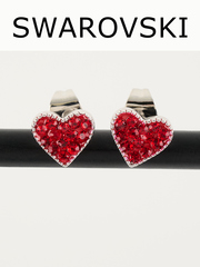 Серьги-сердечки Клевер с красными кристаллами Swarovski