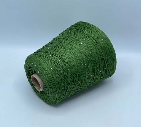 Бобинная пряжа, Cotone Paillettes, 440м, 97% Хлопок, 3% Полиэстер(пайетка), Травяной. 40726