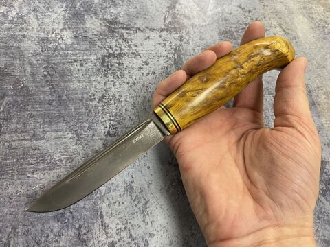 Финский нож, булатная сталь, стаб. карельская берёза