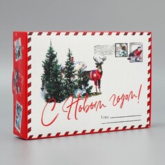 Коробка складная одиночная Прямоугольник, Новогодняя почта, Олень, 21*15*5 см