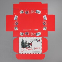 Коробка складная одиночная Прямоугольник, Новогодняя почта, Олень, 21*15*5 см