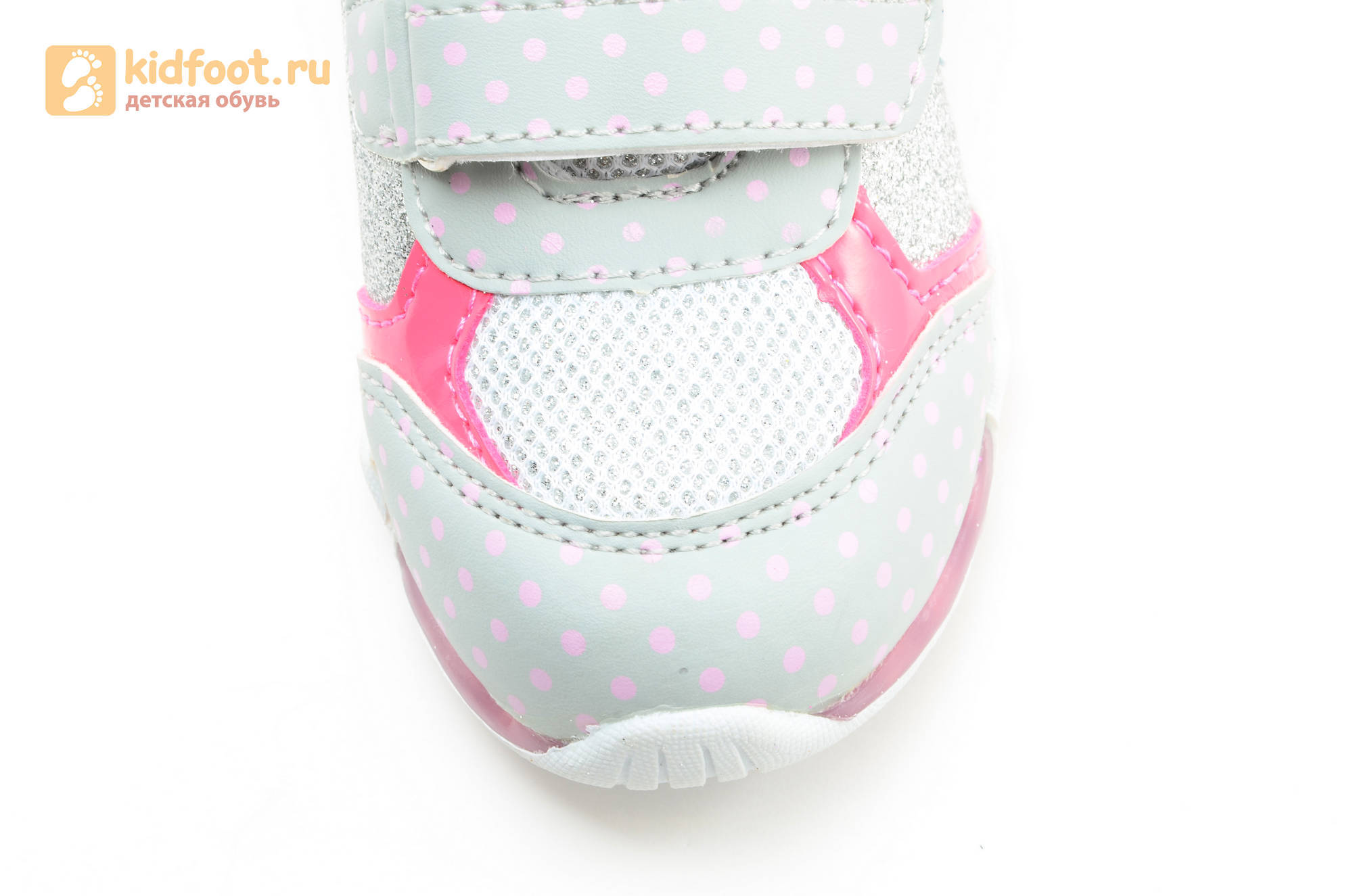 Светящиеся кроссовки для девочек Хелло Китти (Hello Kitty) на липучках, цвет серый, мигает картинка сбоку