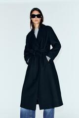 ZARA ДЛИННОЕ ШЕРСТЯНОЕ ПАЛЬТО С ПОЯСОМ, ЧЕРНЫЙ