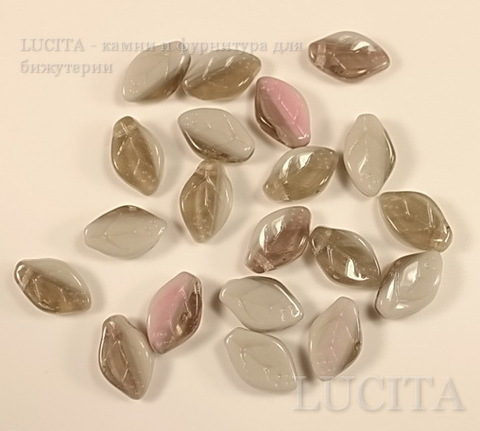 Бусина "Листик"  (цвет- серо-коричнево-розовый) 12х7 мм , 20 штук ()