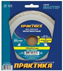 Диск алмазный несегментный ПРАКТИКА Мастер 125 х 22 мм (030-627)