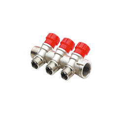 Коллектор с вентилями RIIFO Flow 3/4" ВР/НР 4x1/2"НР Конус ц/ц 35 мм красные рукоятки