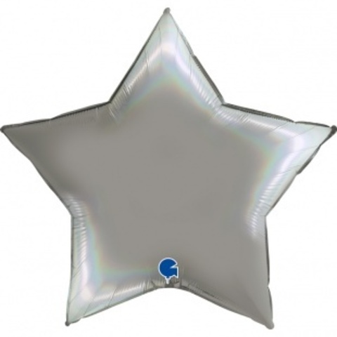 Шар Г 18''/46 см, Звезда, Голография, Серебро, 1 шт.