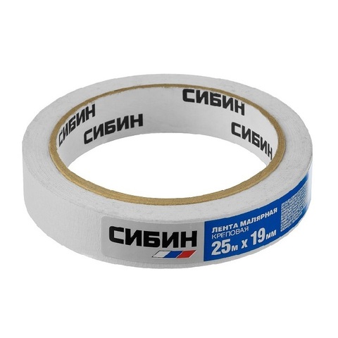 СИБИН 19 мм х 25 м, креповая, малярная лента (12111-19)