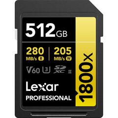 Карта памяти Lexar 512GB Professional 1800x UHS-II SDXC GOLD 280/205 MB/s
