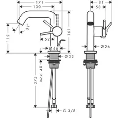 Смеситель для раковины 110, с донным клапаном, белый Hansgrohe Tecturis S 73323700