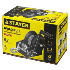 STAYER MAXPull, 0.7 т, 8 м, ручная барабанная тросовая лебедка (43112-0.7)