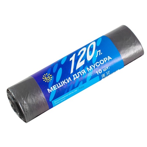 Мешки для мусора ПНД, 120л, 10шт, 15мкм, черные (Very) 61-1-120