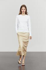 Massimo Dutti ФУТБОЛКА С ДЛИННЫМИ РУКАВАМИ ИЗ 100% ХЛОПКА, БЕЛЫЙ