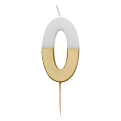Восковая свеча цифра "0" (бело-золотая) (7,5 см)