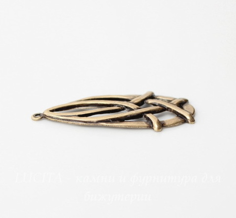 Винтажный декоративный элемент - подвеска 38х19 мм (оксид латуни)