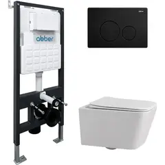 Abber Rechteck AC1201-AC0105-AC0121MB Комплект: подвесной Унитаз AC1201 с инсталляцией AC0105 и кнопкой AC0121MB фото