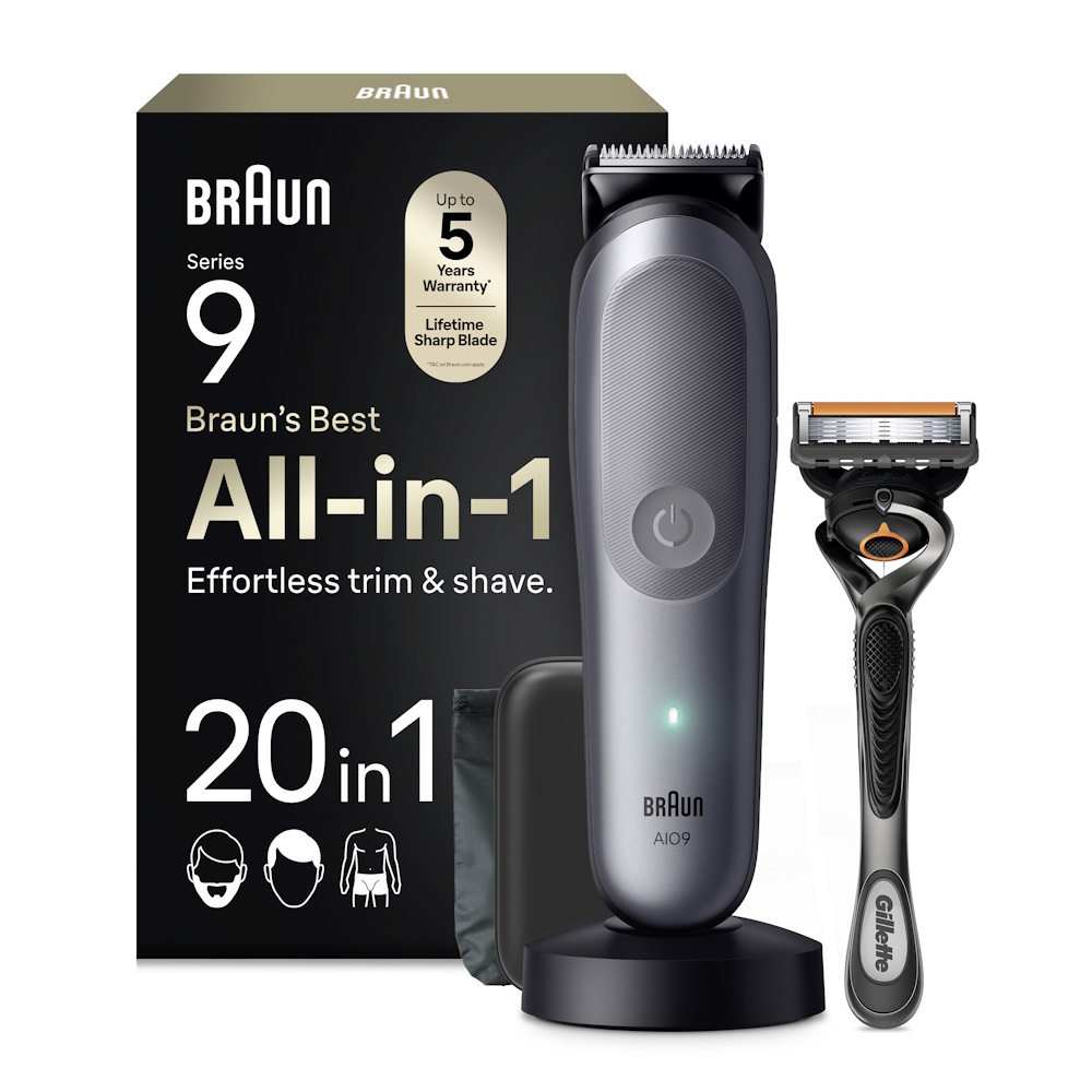 Триммер электрический Braun AIO9500 SpcGry 20 в 1 для бороды, волос и тела, 15 насадок