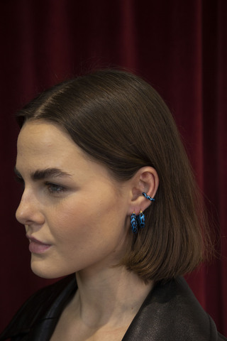 Серьги Лео max, серебро 925, позолота 18k, синяя эмаль 3