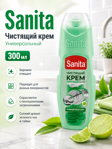 Чистящее средство универс.крем Sanita Зеленый чай и лайм 300мл