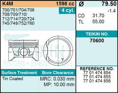 Поршень двигателя TEIKIN 70600 STD (4шт/упак)