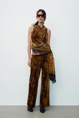 ZARA БАРХАТНЫЕ БРЮКИ С ПРИНТОМ, КОРИЧНЕВЫЙ/ЗЕЛЕНЫЙ