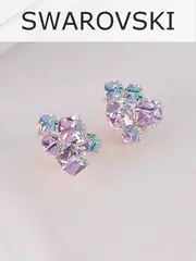 Серьги гроздья Мираж с сиреневыми кубиками Swarovski