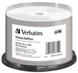 Оптический диск Verbatim DVD-R 4.7GB 16X AZO DataLifePlus Wide Thermal Printable, Spindle, 50 шт