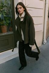 ZARA ПАЛЬТО С ВЫСОКИМ ВОРОТНИКОМ И ПОЯСОМ, ХАКИ