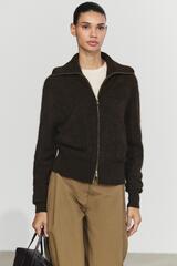 Massimo Dutti Трикотажный кардиган с начёсом и высоким воротником, коричневый