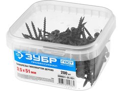 ЗУБР СГД, 51 х 3.5 мм, фосфатированное покрытие, 200 шт (0,39 кг.), саморез гипсокартон-дерево, Профессионал (300031-35-051)