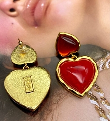 27084 -Серьги две сердца алые из латуни YSL винтаж