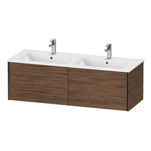 Duravit XViu XV40290B221 Тумба подвесная 400x1280x480мм, для двойной раковины #233613, 2 ящика, цвет: walnut dark/черный матовый