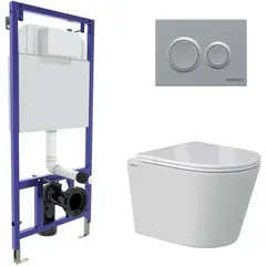 Berges 43380 Комплект : инсталляция NOVUM кнопка O2 матовый хром, унитаз VITA Rimless 49 см, сиденье дюропласт микролифт, быстросъём фото