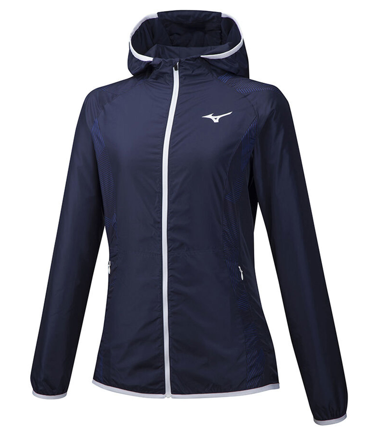 Mizuno Printed Hoody Jacket куртка для бега женская темно-синяя