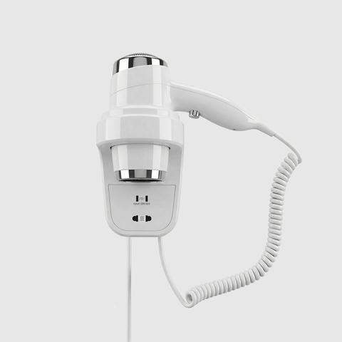 Nofer HOTELline 02012.W Фен настенный белый с розеткой 1800-2200 W