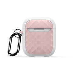 Чехол для наушников AirPods 1 и 2, белый с вставками розового цвета (WhitePink), серия PECC Series от Dux Ducis, в комплекте с карабином