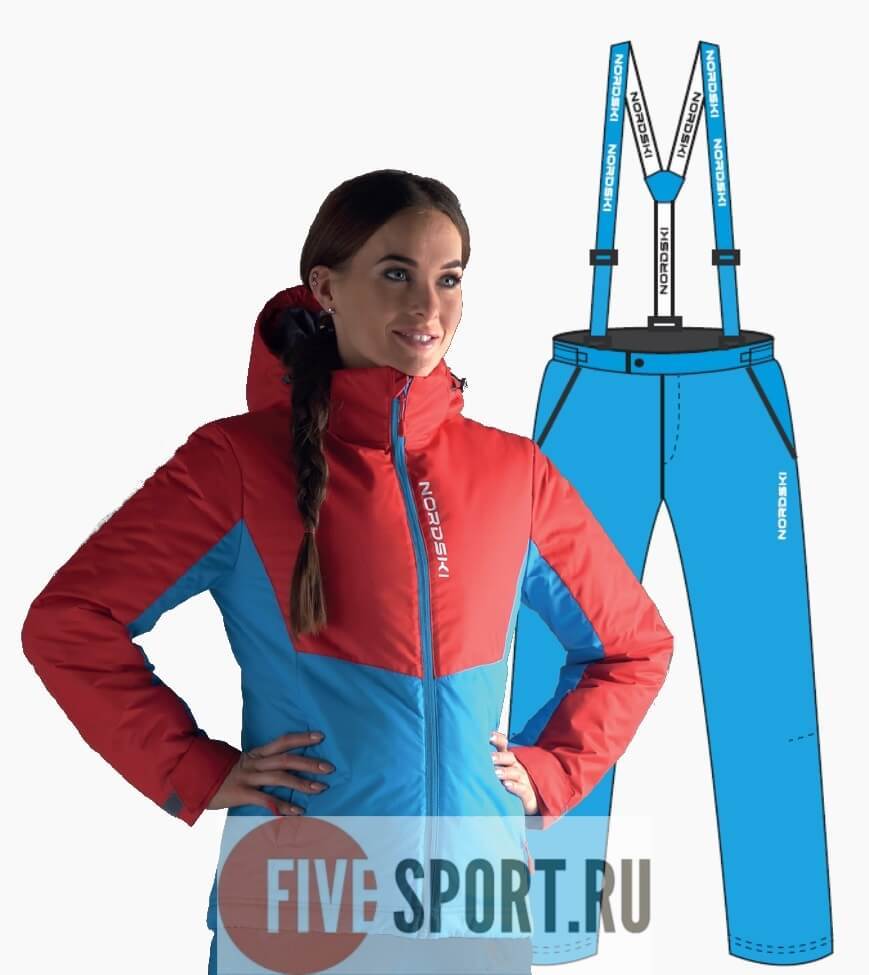 Nordski Montana Premium RUS утепленный лыжный костюм женский Red-blue