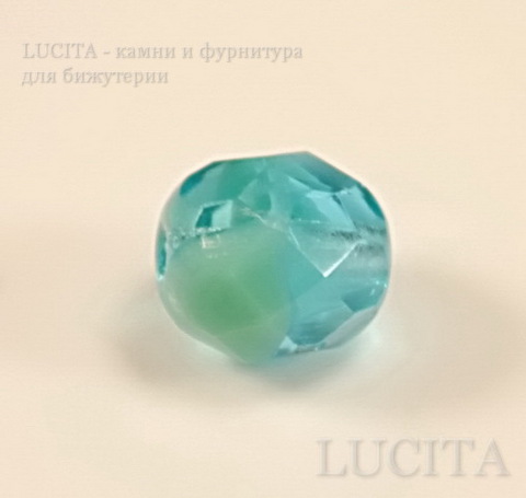 Бусина с огранкой (цвет- бирюзовый+молочно-бирюзовый) 8х7 мм , 10 штук ()